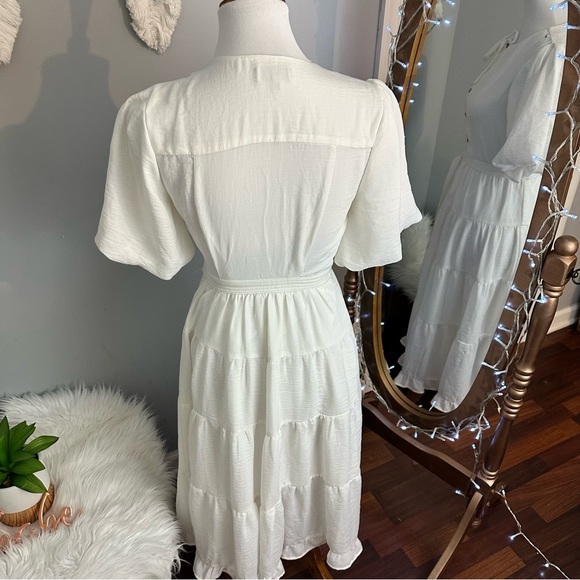 Hobbs London Bubble Sleeve White Midi Dress - Picture 8 of 11